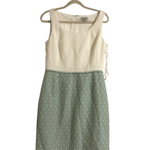 SUMMER SALE | Tahari White Dress w/ Green Pattern Hem– Women’s Size 8 - Picture 1 of 12